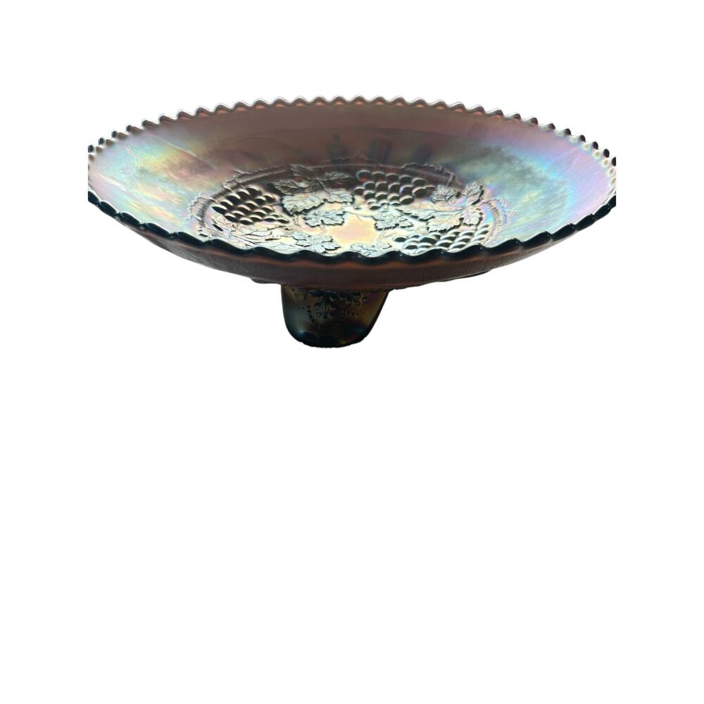 Vntg Northwood Grape & Cable Electric Purple Carnival Glass footed compote - Picture 5 of 5